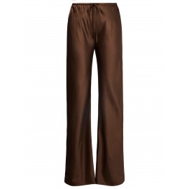 Women Clothing Drawstring Satin Trousers High Waist Solid Color Wide Leg Pants