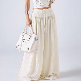 Idle Small Casual Draping Effect Figure Flattering Culotte A line Design Loose High Waist Slim Fit Wide Legged Pants