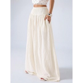 Idle Small Casual Draping Effect Figure Flattering Culotte A line Design Loose High Waist Slim Fit Wide Legged Pants