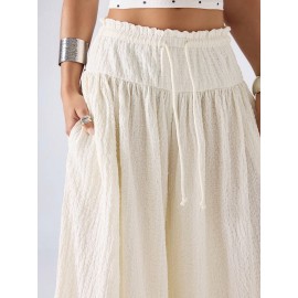 Idle Small Casual Draping Effect Figure Flattering Culotte A line Design Loose High Waist Slim Fit Wide Legged Pants