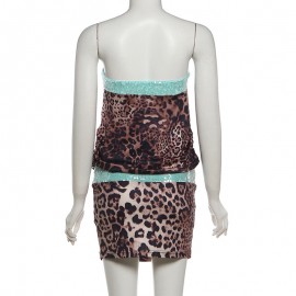 Summer Women Sequined Sexy Leopard Print Hollow Out Cutout out Tube Top Dress