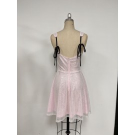 Sexy Sequined Suspender Bow Dress Women