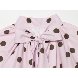 Women Clothing French Polka Dot Sleeve Top Back Bow Design Blouses