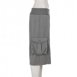 Street Work Clothes Pocket Waist Drawstring Straight Cropped Pants Casual Laid Back Loose Wide Leg Pants