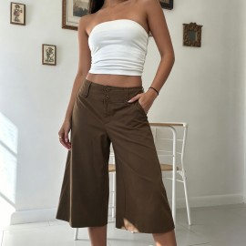 Retro Casual Pocket Maillard Low Waist Straight Short Pants Street Lazy Drooping Wide Leg Pants