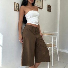 Retro Casual Pocket Maillard Low Waist Straight Short Pants Street Lazy Drooping Wide Leg Pants