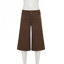 Retro Casual Pocket Maillard Low Waist Straight Short Pants Street Lazy Drooping Wide Leg Pants