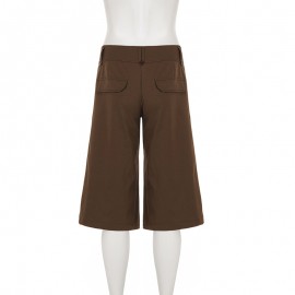 Retro Casual Pocket Maillard Low Waist Straight Short Pants Street Lazy Drooping Wide Leg Pants