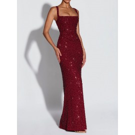 Women Clothing Dress Sequin Sling Evening Dress Dinner Sexy Dress Slim Fit Backless Maxi Dress