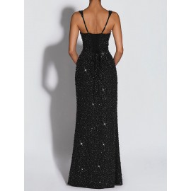 Women Clothing Dress Sequin Sling Evening Dress Dinner Sexy Dress Slim Fit Backless Maxi Dress
