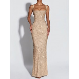 Women Clothing Dress Sequin Sling Evening Dress Dinner Sexy Dress Slim Fit Backless Maxi Dress