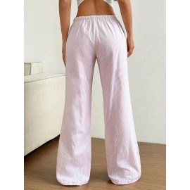 Summer Women All Matching Striped Loose Casual Elastic Waist Draping Effect Straight Mopping Pants