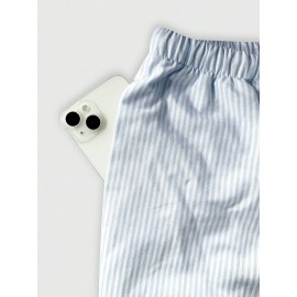 Summer Women All Matching Striped Loose Casual Elastic Waist Draping Effect Straight Mopping Pants