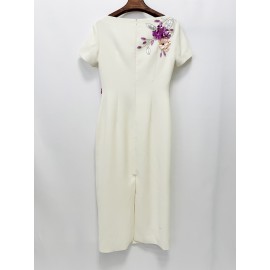 Star Graceful Fashionable Heavy Industry Beads Diamond Short Sleeve Slim Mid Length Dress