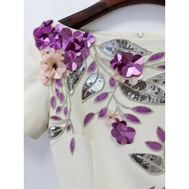 Star Graceful Fashionable Heavy Industry Beads Diamond Short Sleeve Slim Mid Length Dress