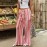 Women Clothing Summer Bohemian High Waist Drawstring Striped Hollow Out Cutout Wide Leg Pants