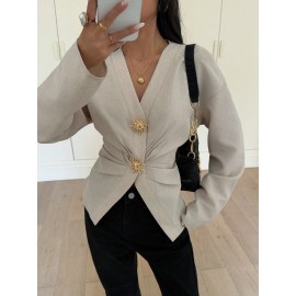 Fall Women Clothing Top Pullover Square Collar Puff Sleeve Waist Tight Sweet Elegance Shirt