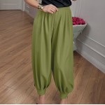 Women Simple All Matching Casual Pants Pleated High Waist Ankle Banded Pants Trousers