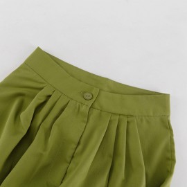 Women Simple All Matching Casual Pants Pleated High Waist Ankle Banded Pants Trousers