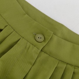 Women Simple All Matching Casual Pants Pleated High Waist Ankle Banded Pants Trousers