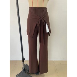 Faux Two Piece Lace up Trousers Women High Waist Slimming Irregular Asymmetric Two Piece Set Pants