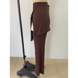Faux Two Piece Lace up Trousers Women High Waist Slimming Irregular Asymmetric Two Piece Set Pants