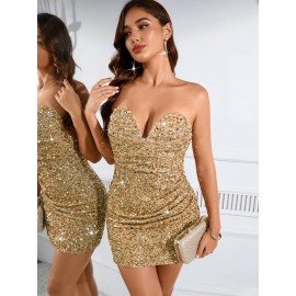 Women Clothing Sexy Backless Sequ Short Dress