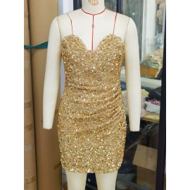 Women Clothing Sexy Backless Sequ Short Dress