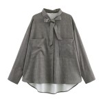 Women Clothing Spring Pocket Bow Shirt
