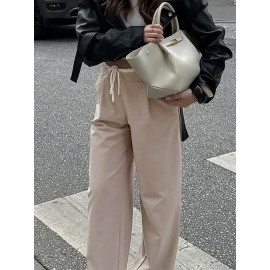 Casual Office Faux Two Pieces Contrast Color Drawstring Bottoms Women Clothing Summer