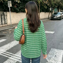 Casual Fresh Air Polo Collar Stripes Shirt for Women