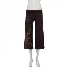Retro Floral Print Waist Baggy Straight Trousers Summer Maillard Knit Casual Wide Leg Cropped Pants for Women
