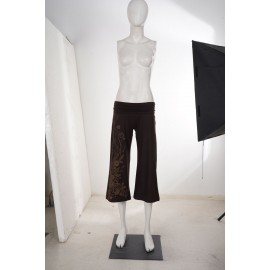 Retro Floral Print Waist Baggy Straight Trousers Summer Maillard Knit Casual Wide Leg Cropped Pants for Women
