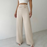 Casual Trousers for Women Autumn High Waist Metal Decoration Straight Leg Pants