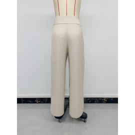 Casual Trousers for Women Autumn High Waist Metal Decoration Straight Leg Pants