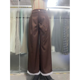 Office Retro Coffee Color Small Slim Fit Women Pants Light Luxury Wide Leg Design Loose Straight Casual Pants