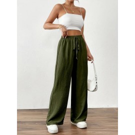 Summer Popular Casual Pants Loose Pockets Elastic Wide Leg Trousers for Women