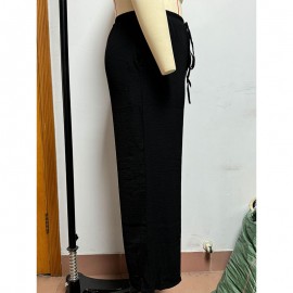 Summer Popular Casual Pants Loose Pockets Elastic Wide Leg Trousers for Women