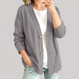Spring Autumn Cotton Linen Casual Cardigan Long Sleeved