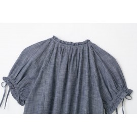 Women Clothing Summer Vintage Bow Embroidery Loose Short Sleeve Shirt