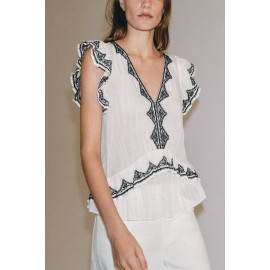 Women Clothing Summer Fashionable Elegant Contrast Color Embroidered Top
