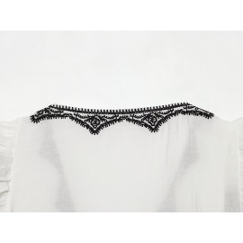 Women Clothing Summer Fashionable Elegant Contrast Color Embroidered Top