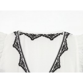 Women Clothing Summer Fashionable Elegant Contrast Color Embroidered Top