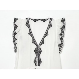 Women Clothing Summer Fashionable Elegant Contrast Color Embroidered Top