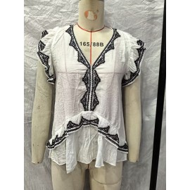 Women Clothing Summer Fashionable Elegant Contrast Color Embroidered Top
