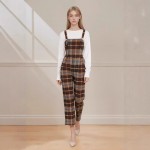 Fall Winter Classic Plaid Contrast Color Overalls High Waist Loose Wide Legs Trousers