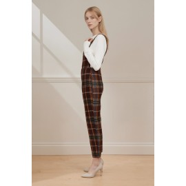 Fall Winter Classic Plaid Contrast Color Overalls High Waist Loose Wide Legs Trousers