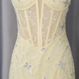 Sexy Socialite Dress Autumn Embroidered Voile Sling Slim Slimming Dress Women Clothing