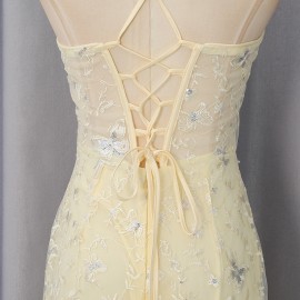 Sexy Socialite Dress Autumn Embroidered Voile Sling Slim Slimming Dress Women Clothing
