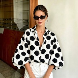Eaby Refined Stylish Polka Dot Large Sleeves Shirt